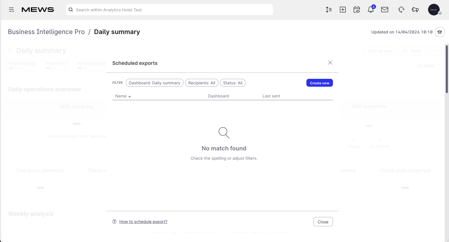 schedule exports daily summary