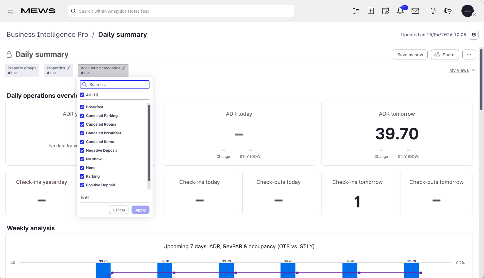 daily summary sample filters