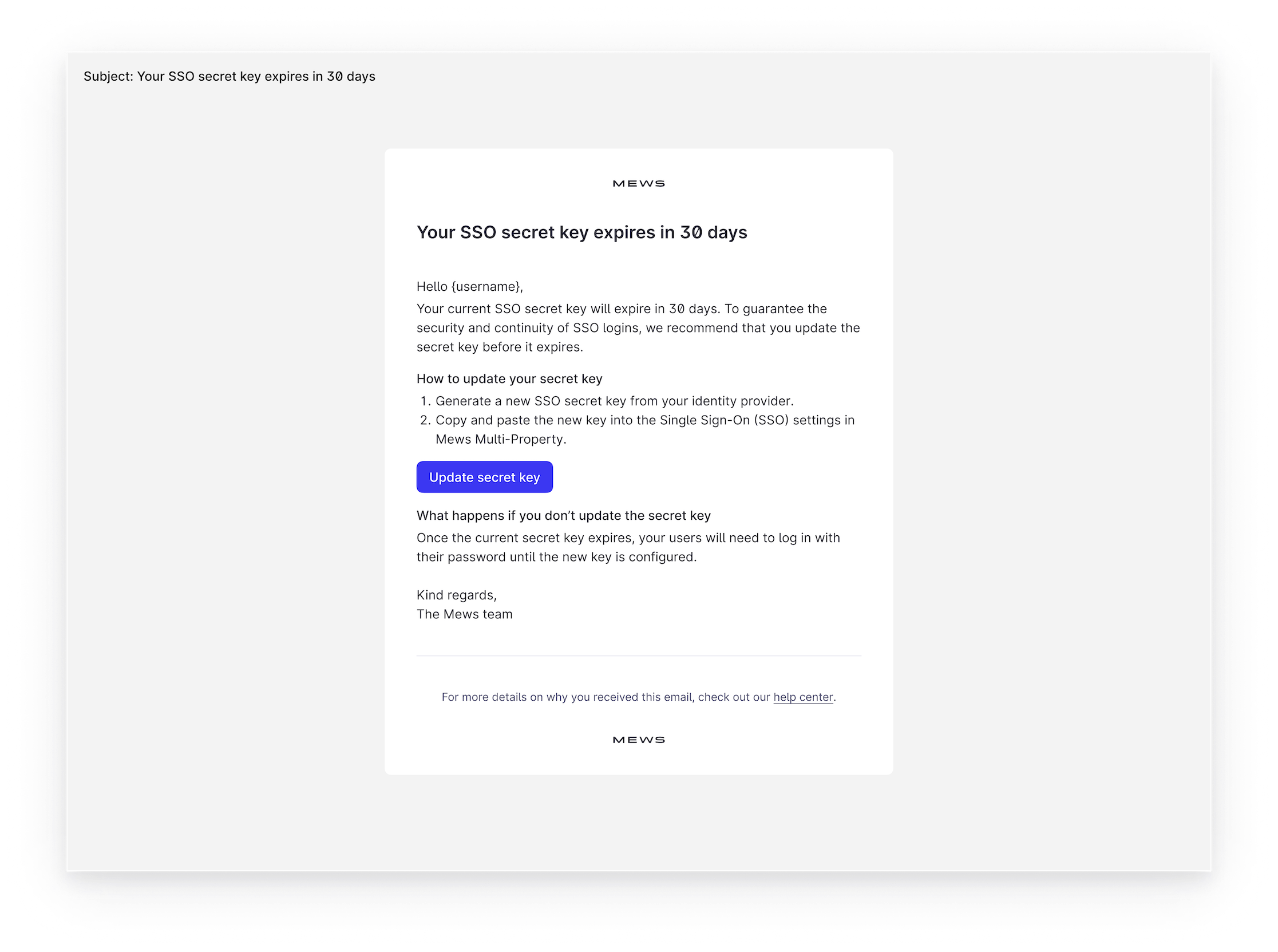 SSO secret expiry email - 30 days