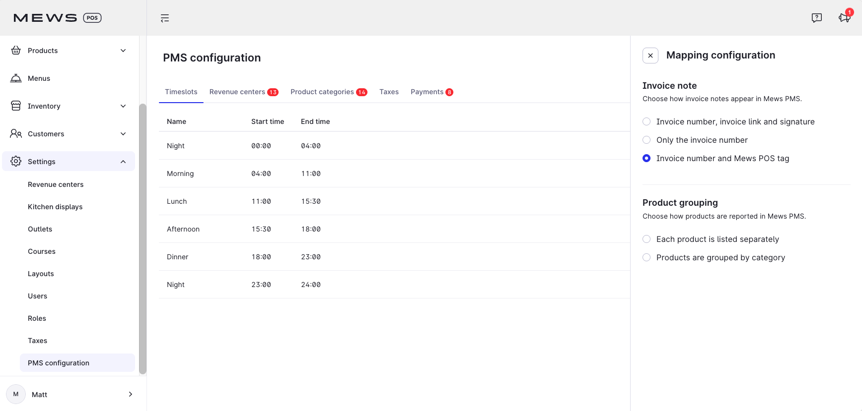 mapping configuration side panel