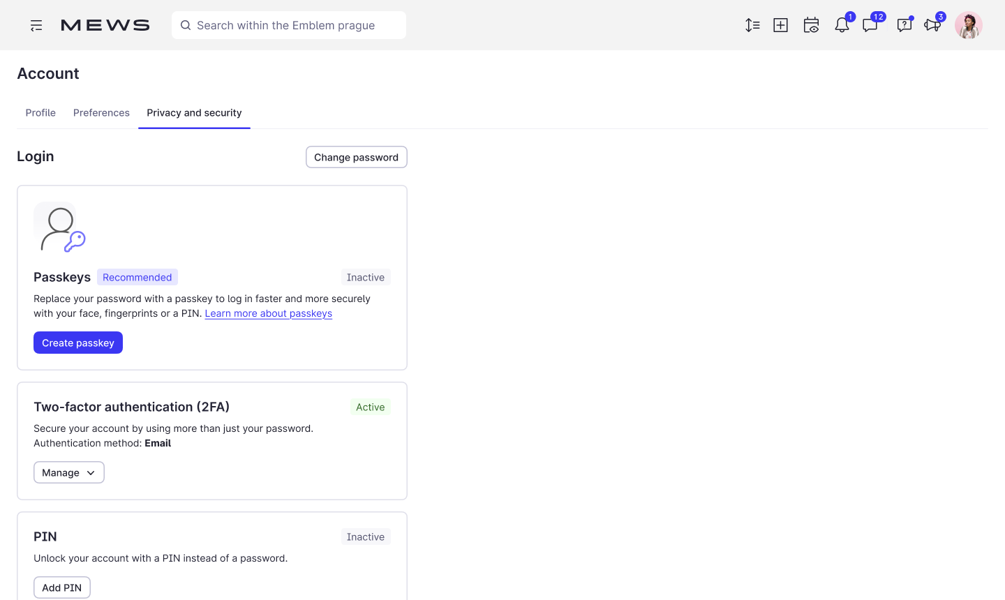 Create passkeys - privacy and security screen