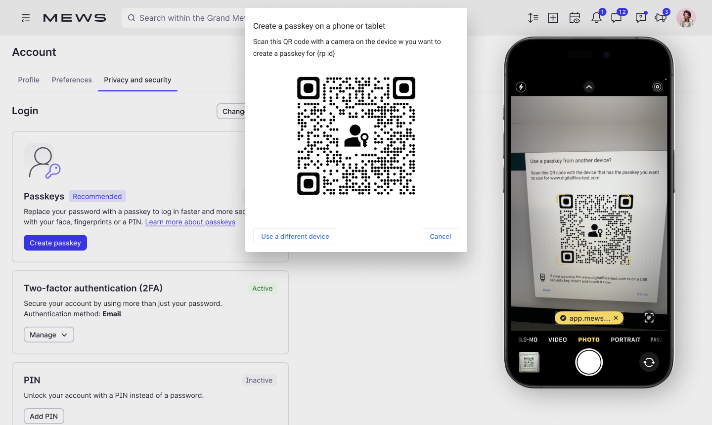 Create passkey on phone or tablet