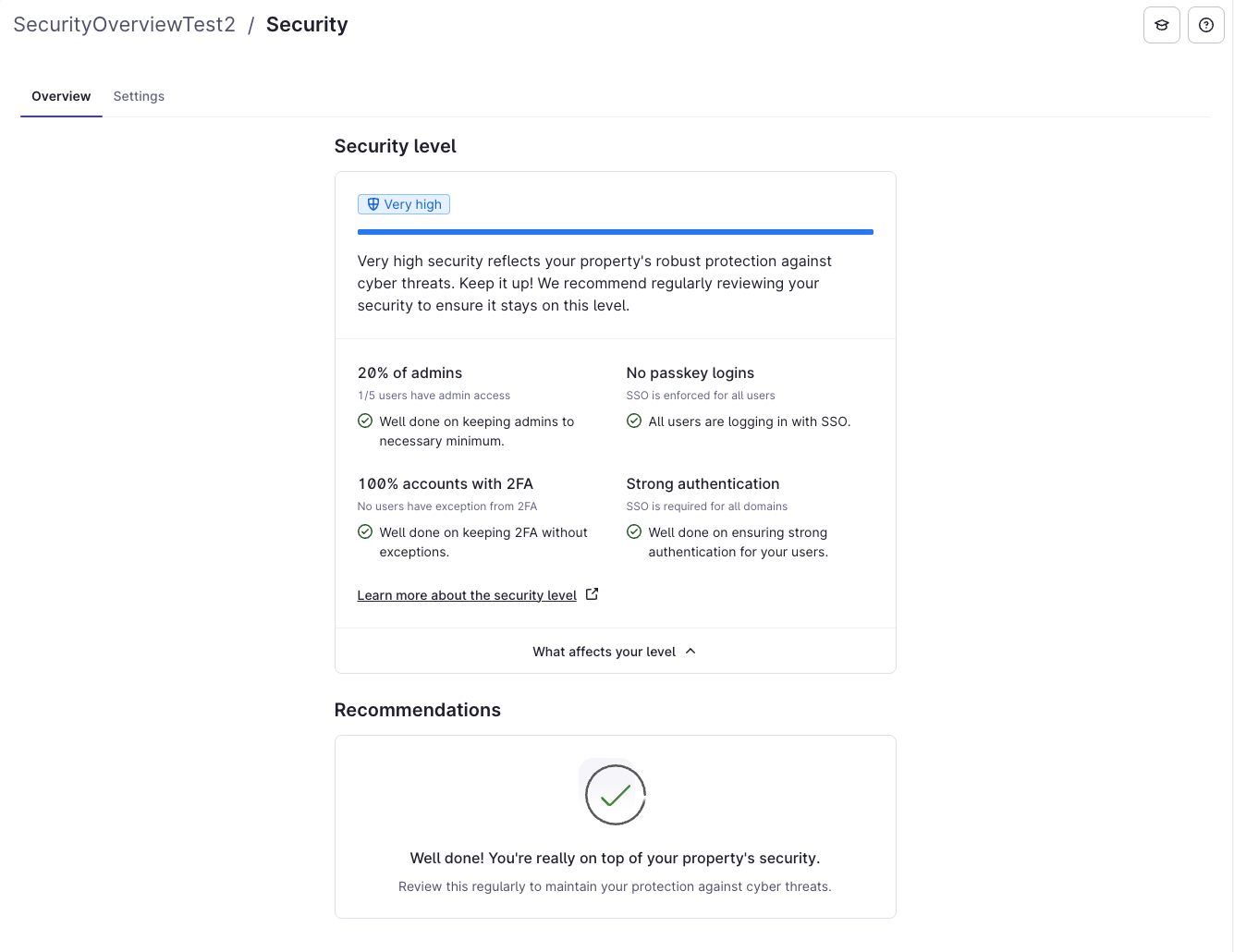 Security recommendations screen