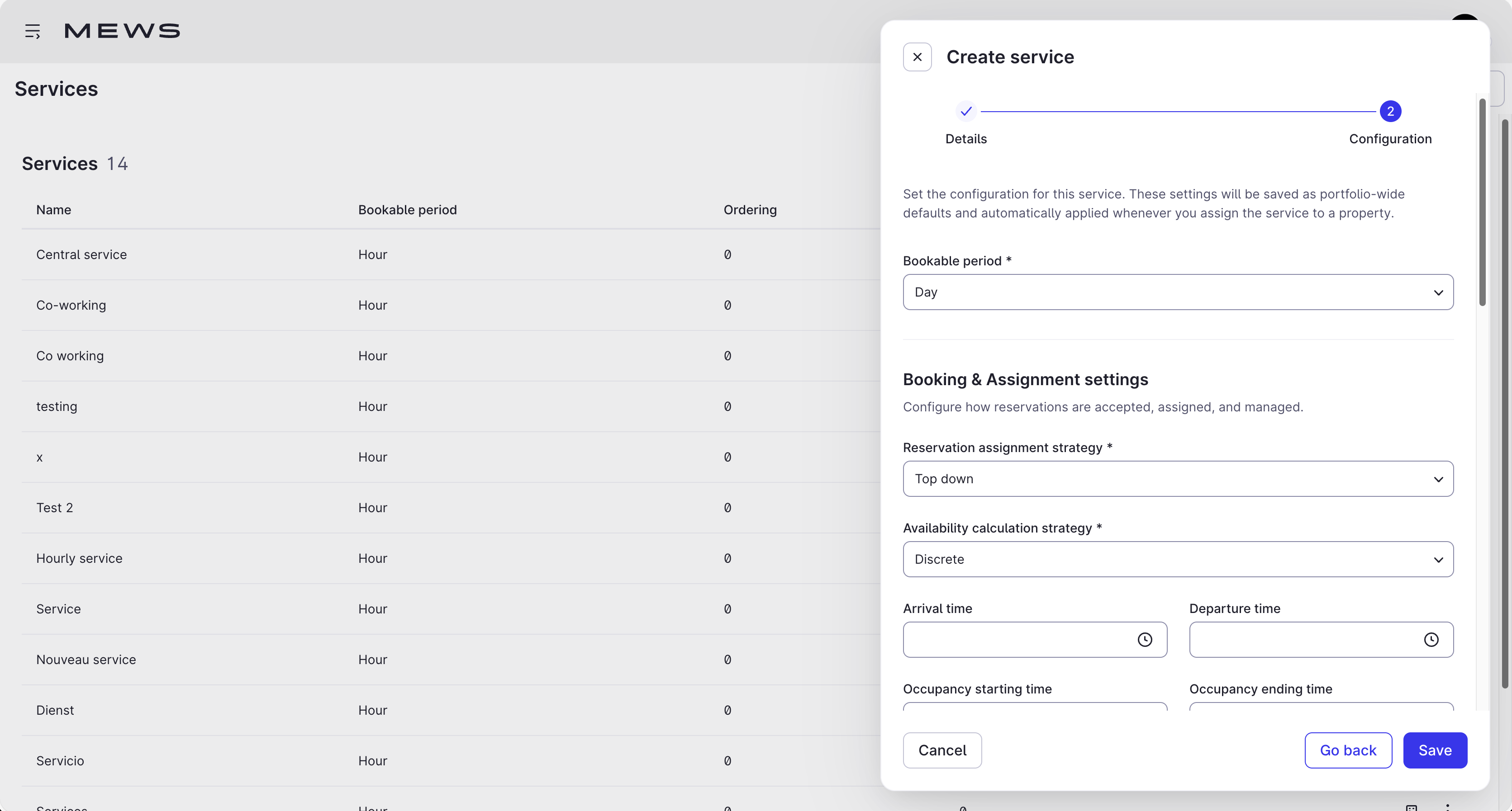 Configuration step create a service in MMP