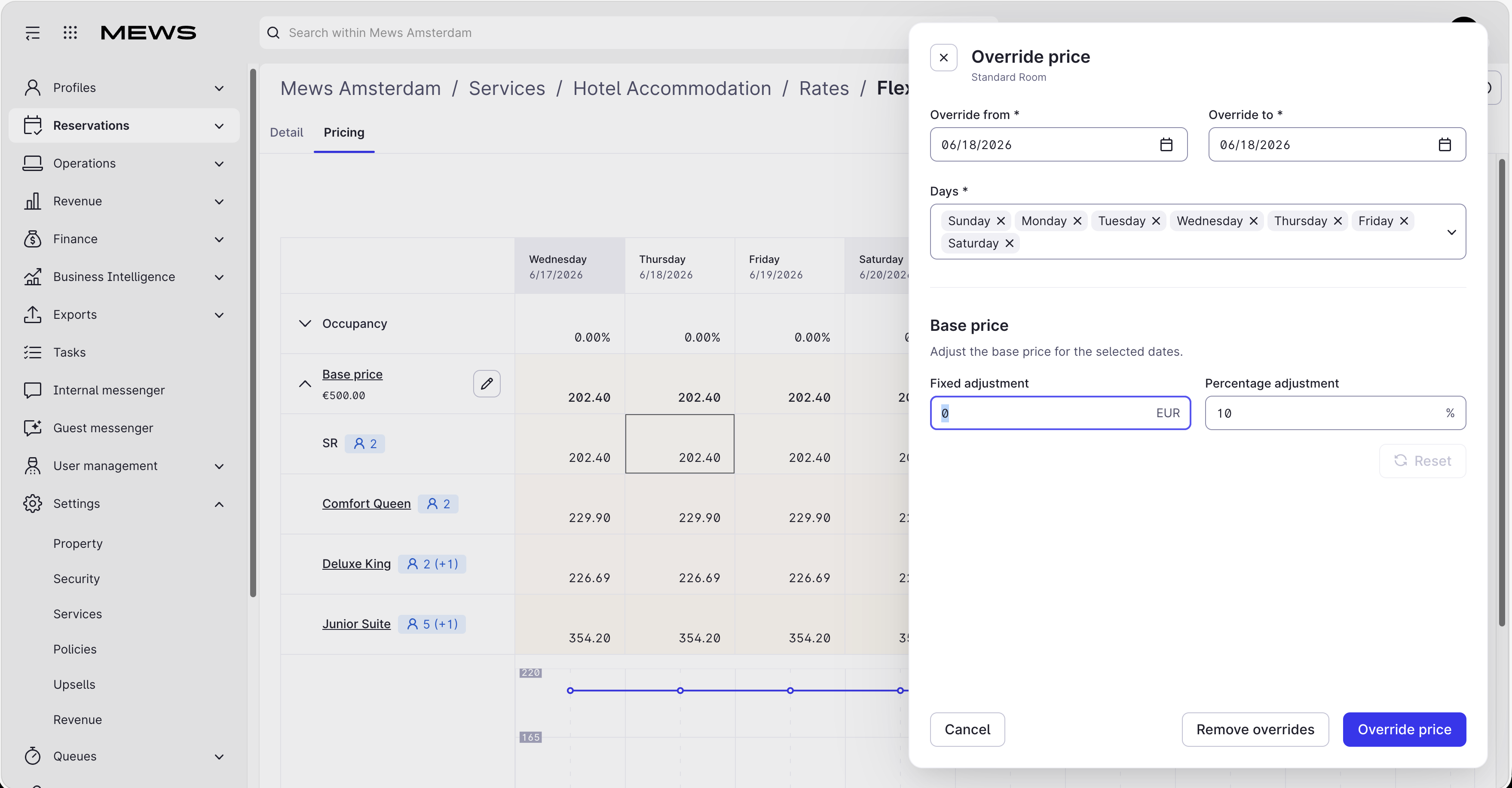 Override price adjustments