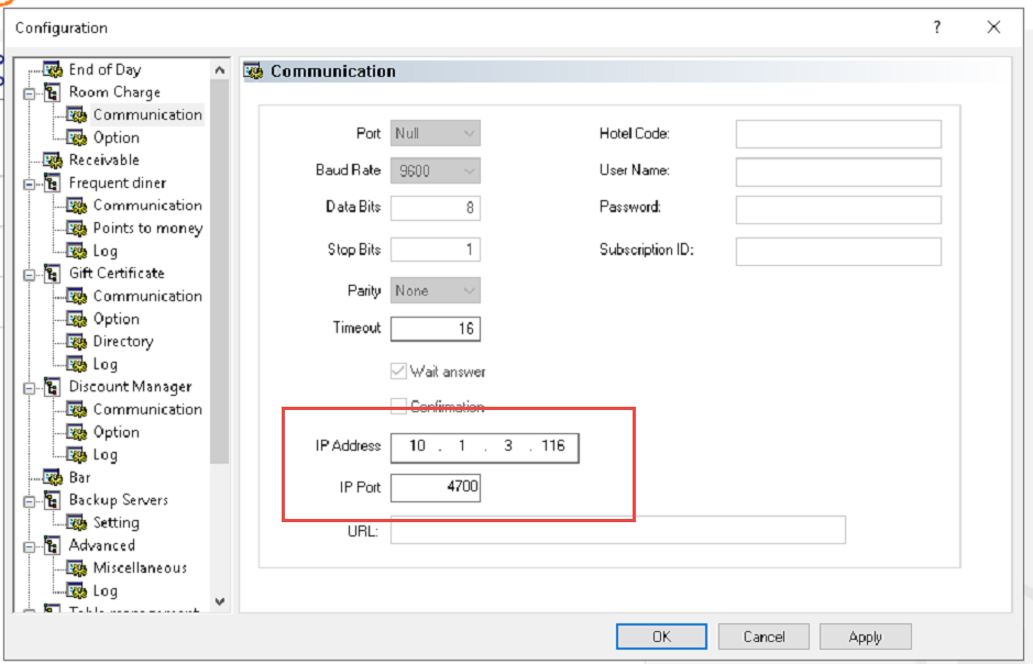 Example POS Configuration Screen