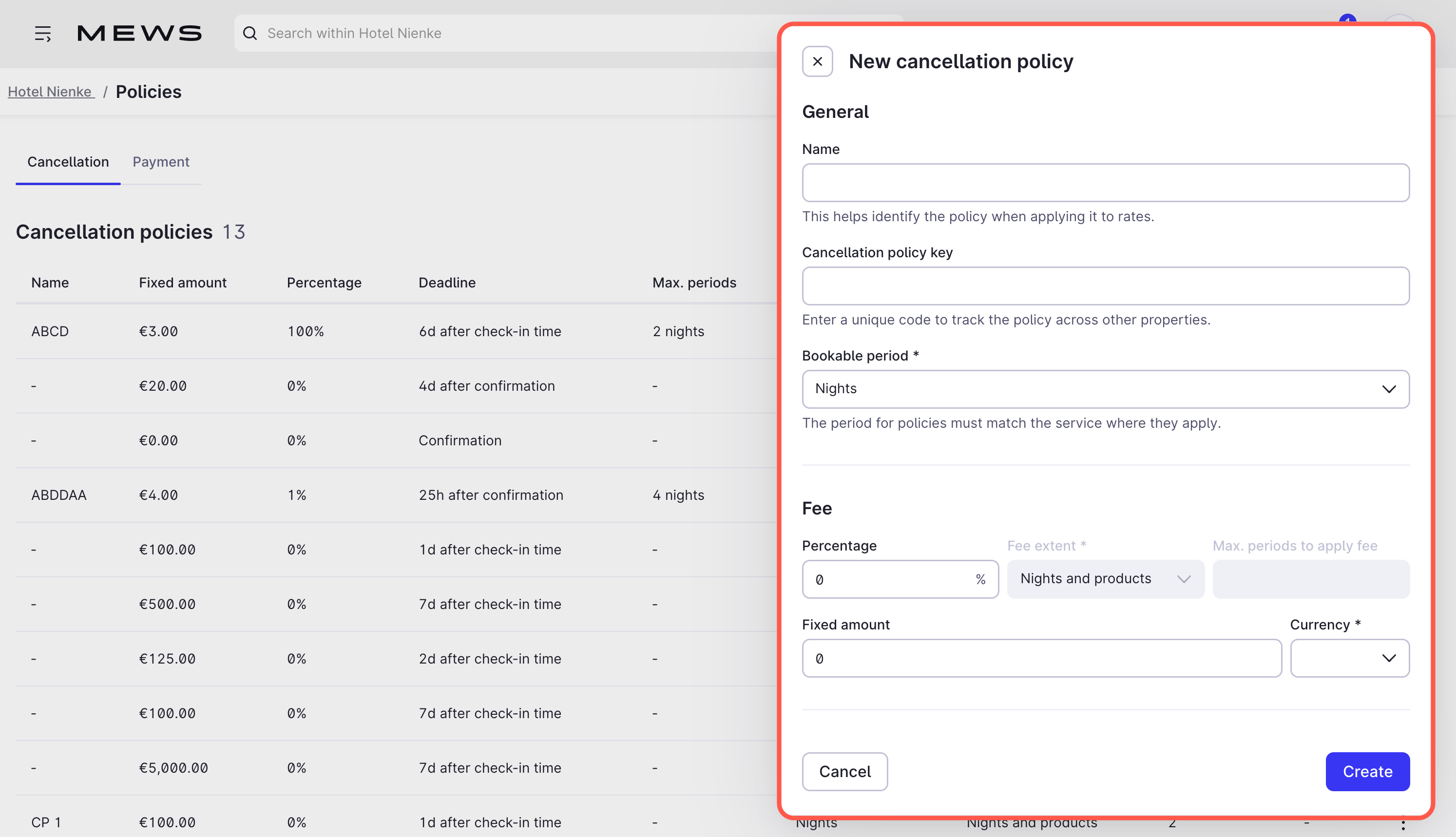 Create a cancellation policy screen