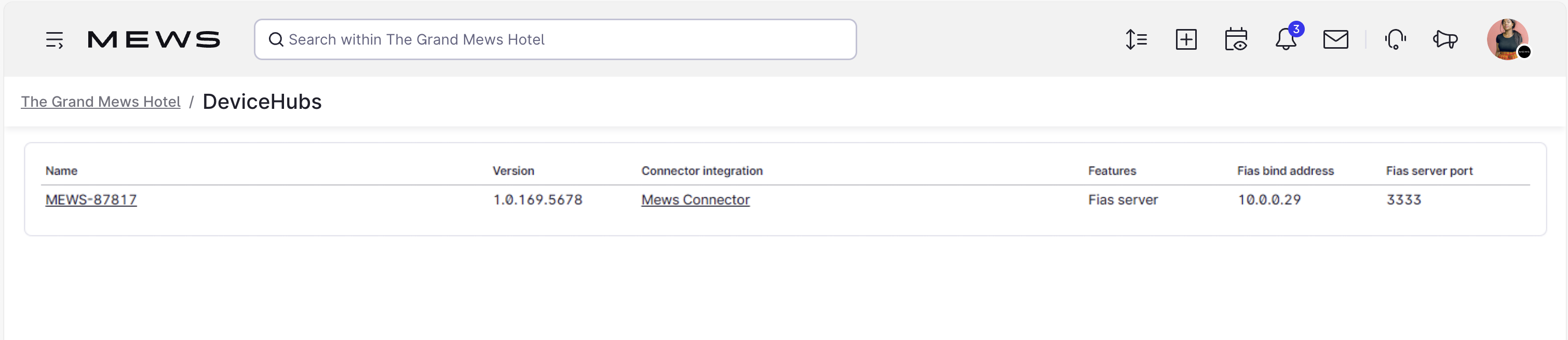 Mews Operations DeviceHubs-Bildschirm