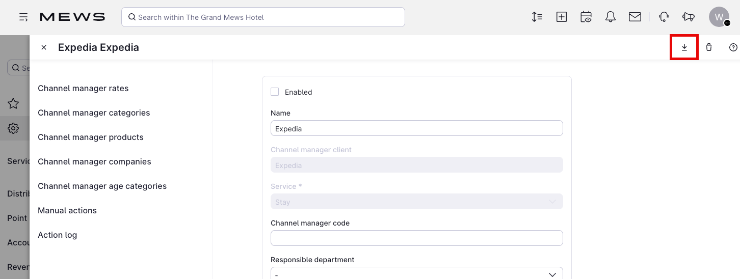 Instellingenscherm van channel manager