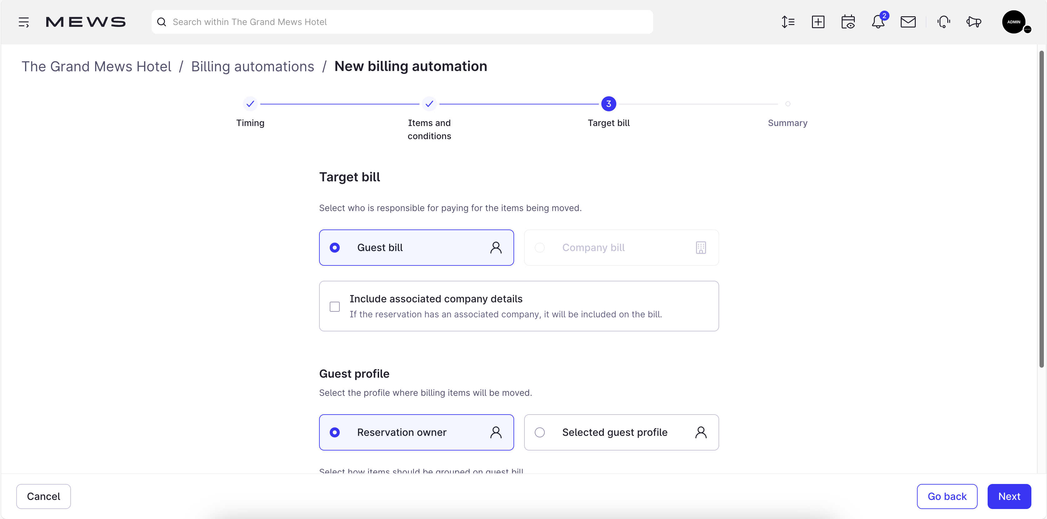 configureer het scherm voor factureringsautomatisering van de eigenaar van de rekening