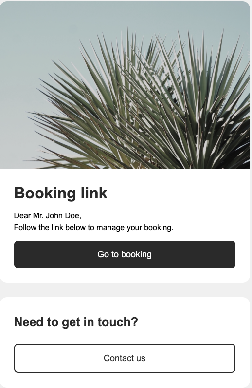 E-mail de lien de connexion, contient un lien vers le Mews Guest Portal.