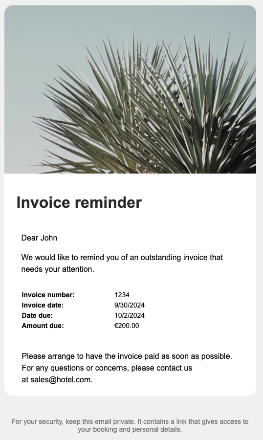 E-mail de rappel de facture débiteur, contient un message rappelant au client qu'il a une facture en attente de paiement.