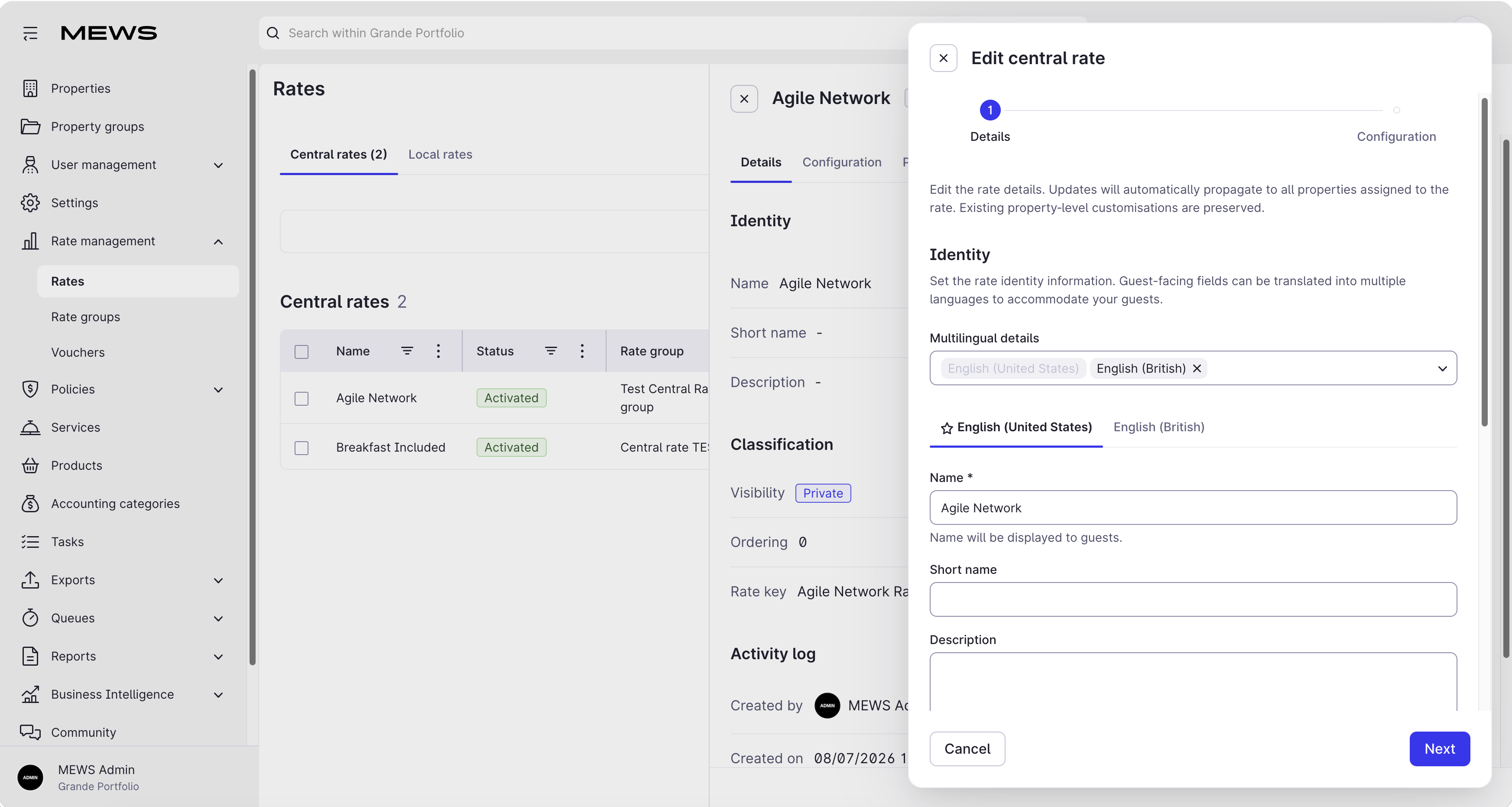 edit central rate view details
