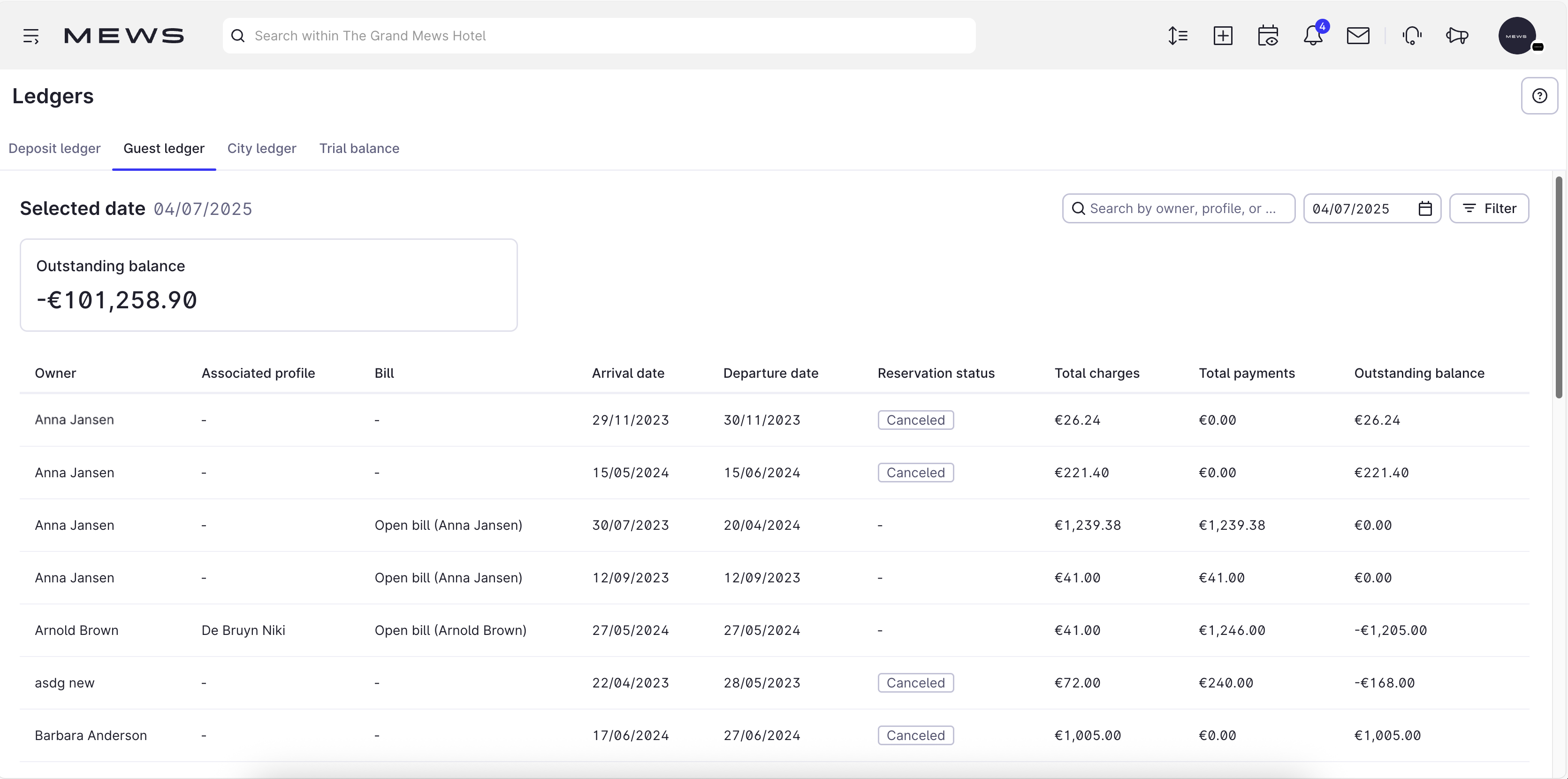 the guest ledger screen