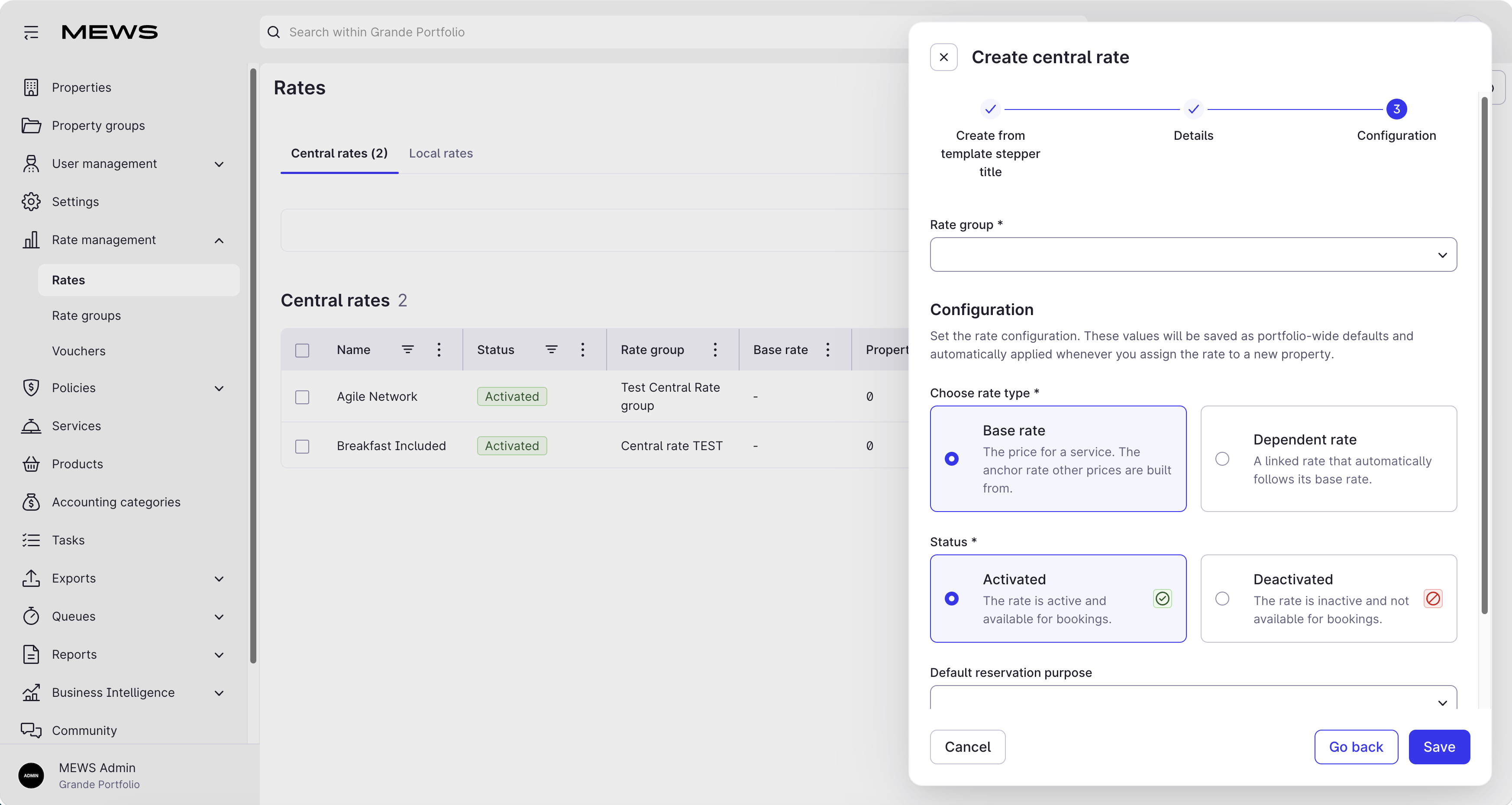 select rates group configuration