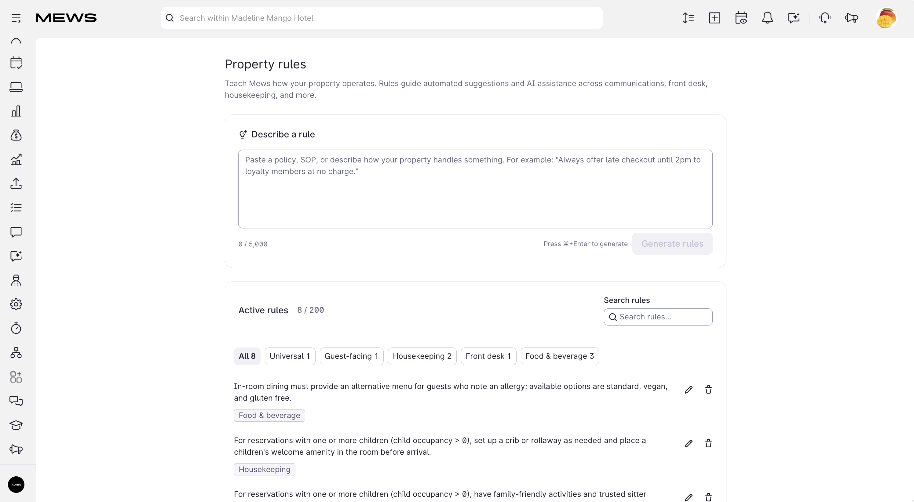 Property rules screen
