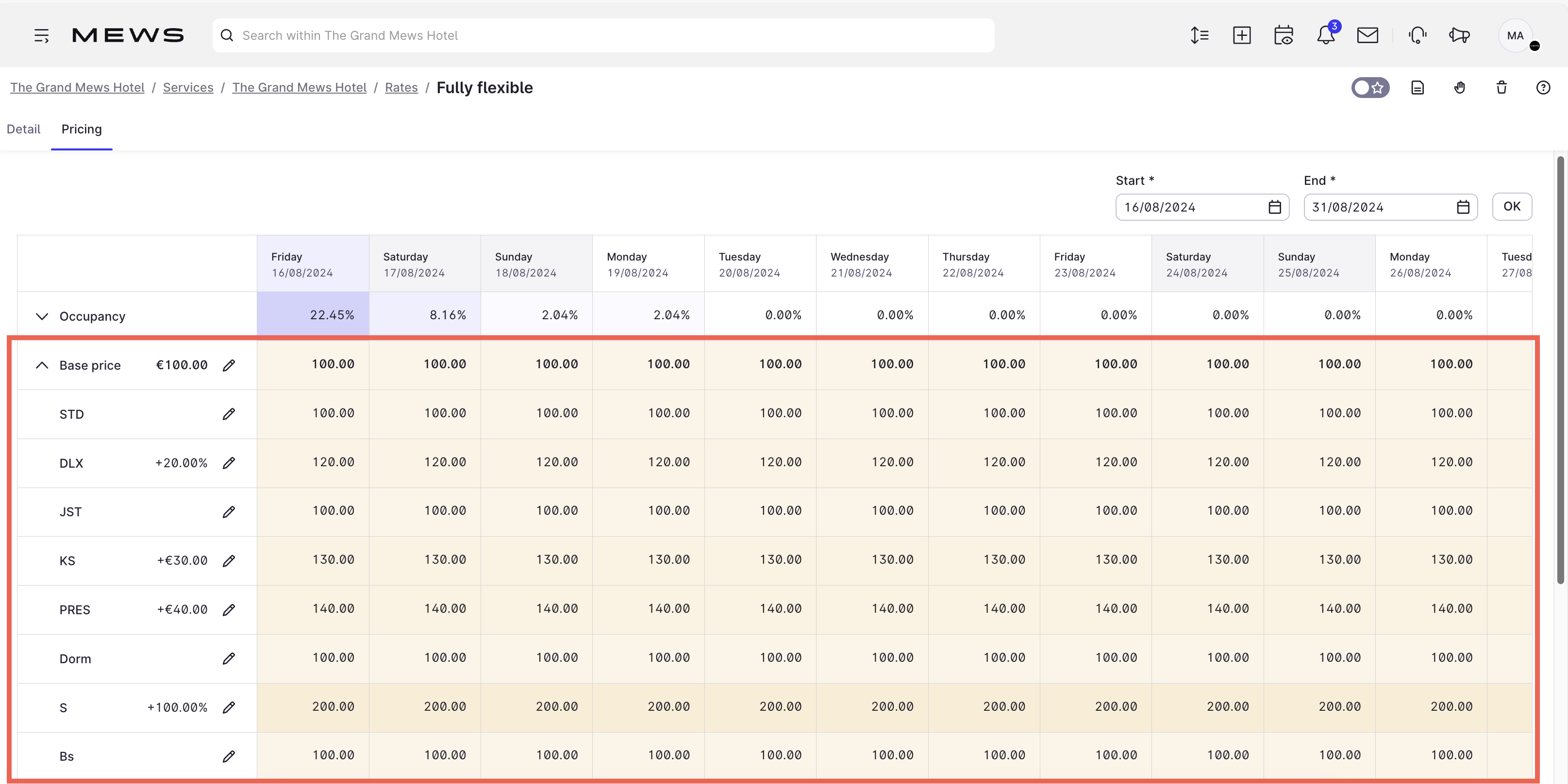 base price - pricing screen