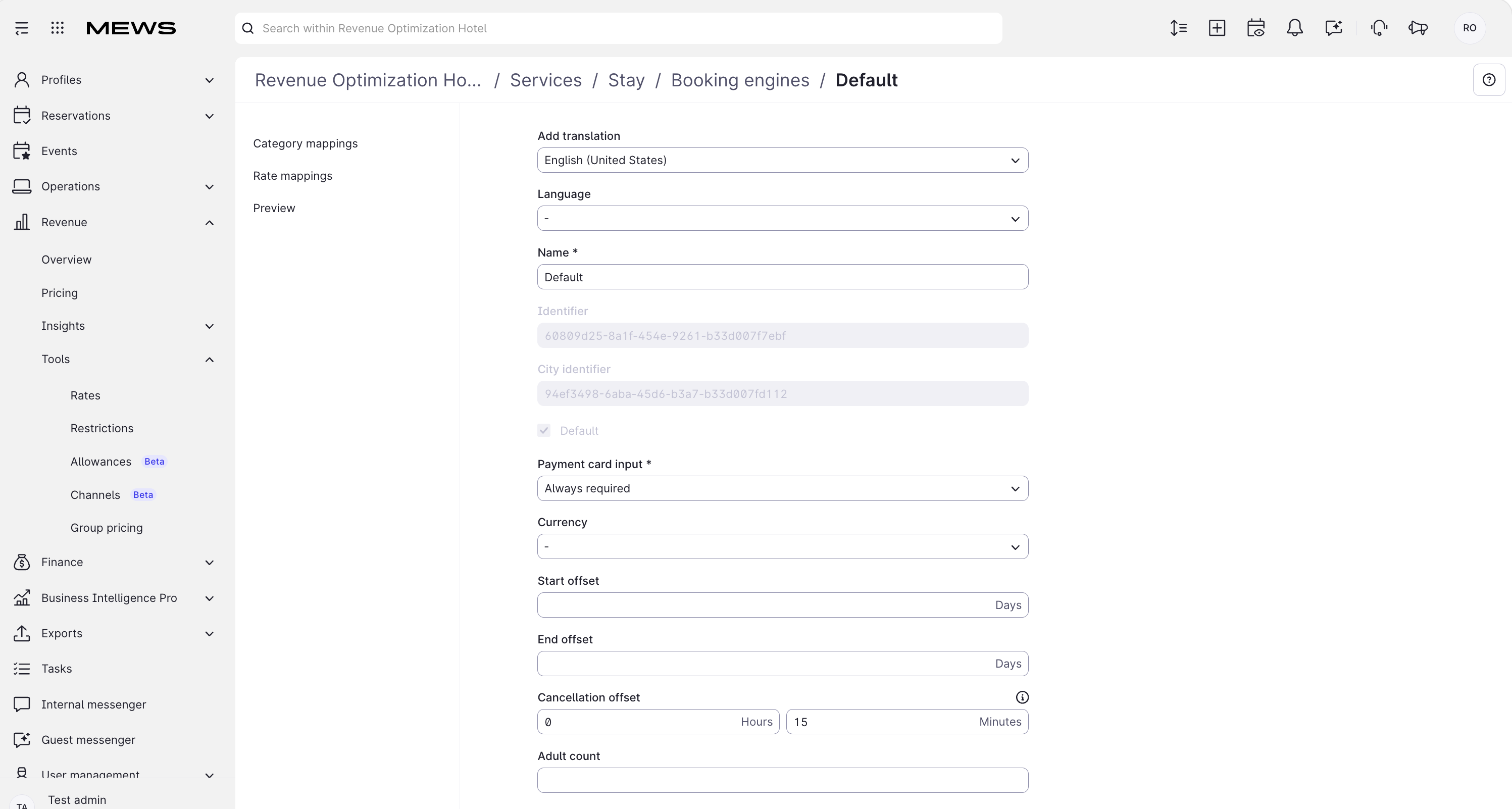 Direct Booking Engine screen