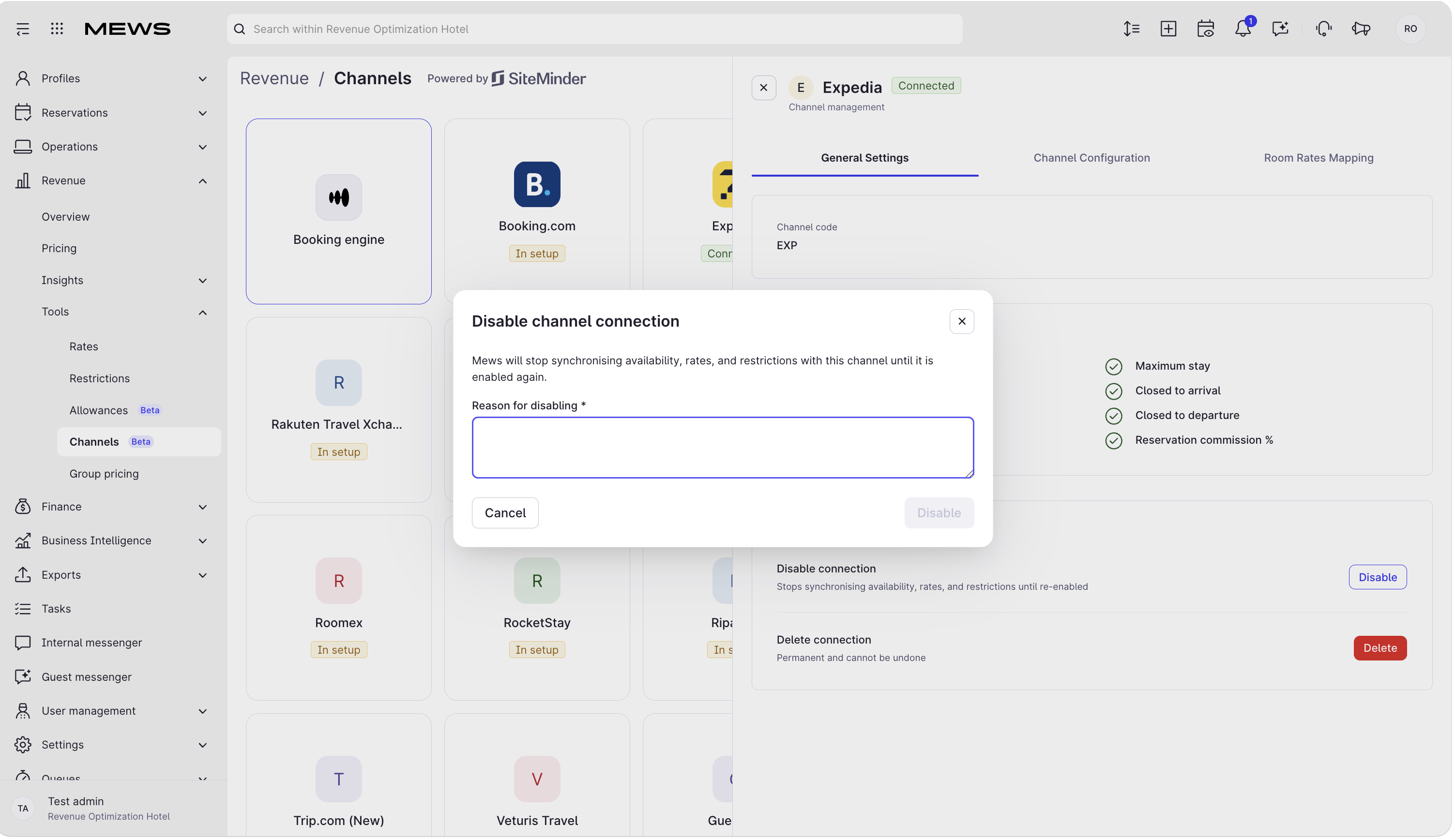Disable channel screen