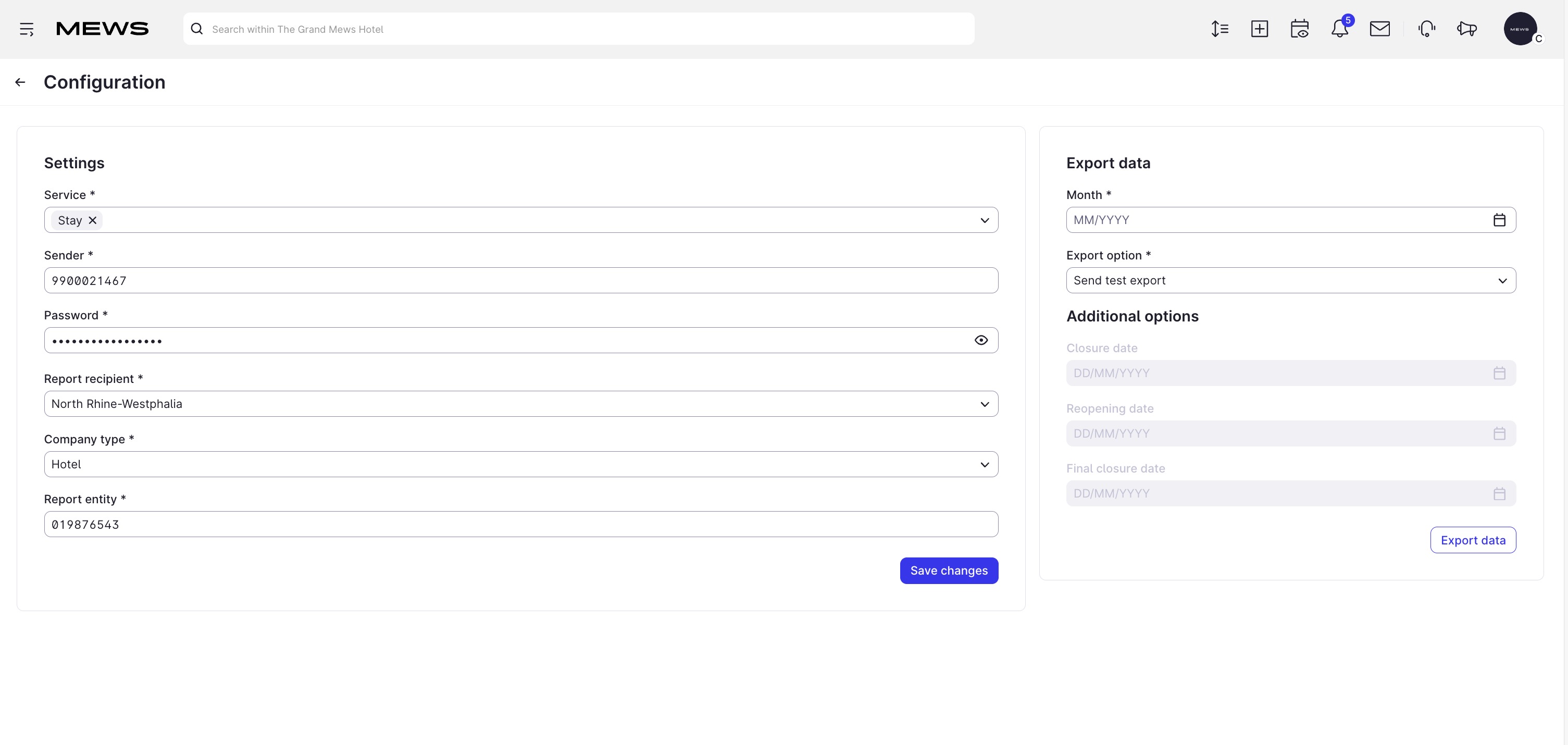 eStatistik integration screen