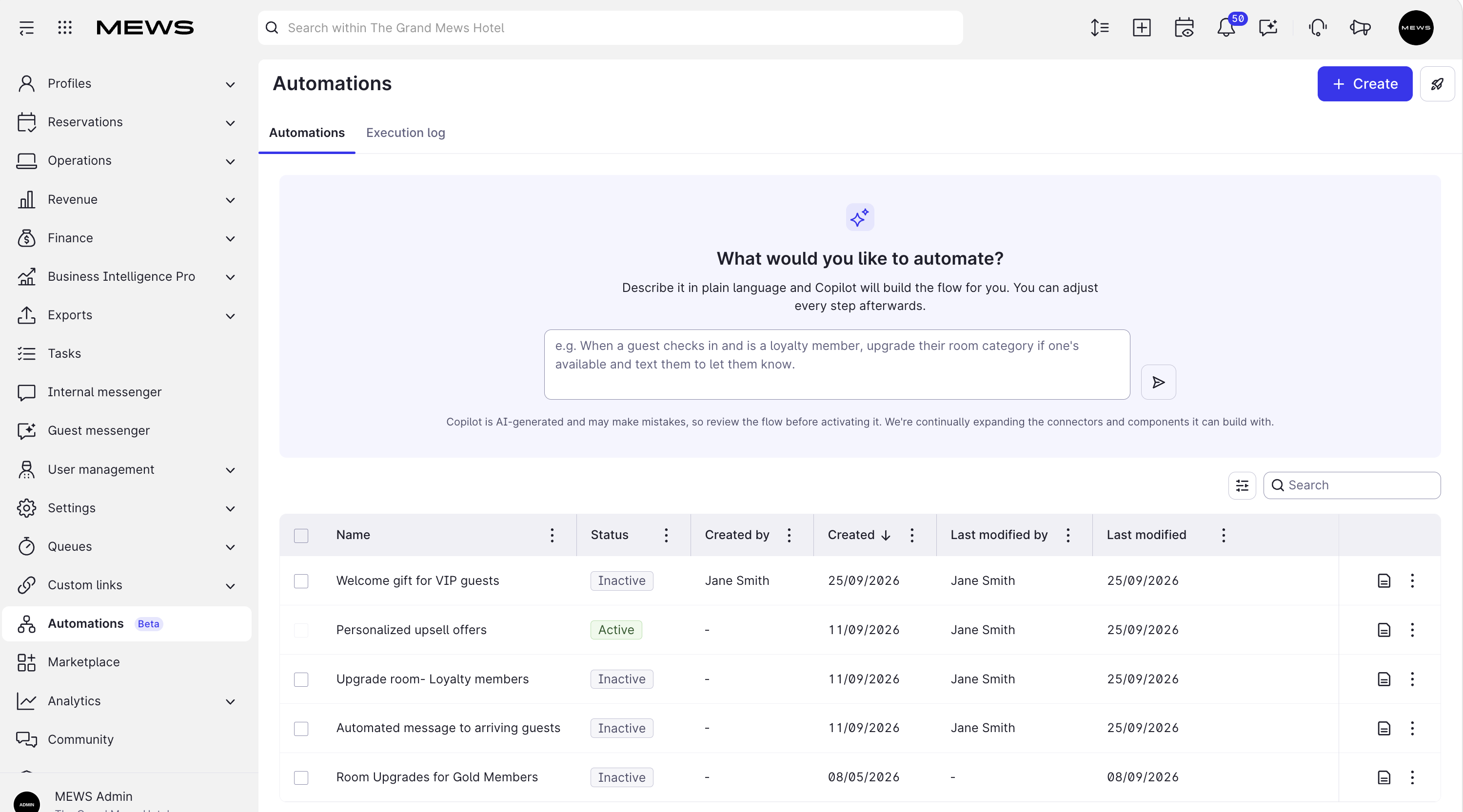 Automation screen