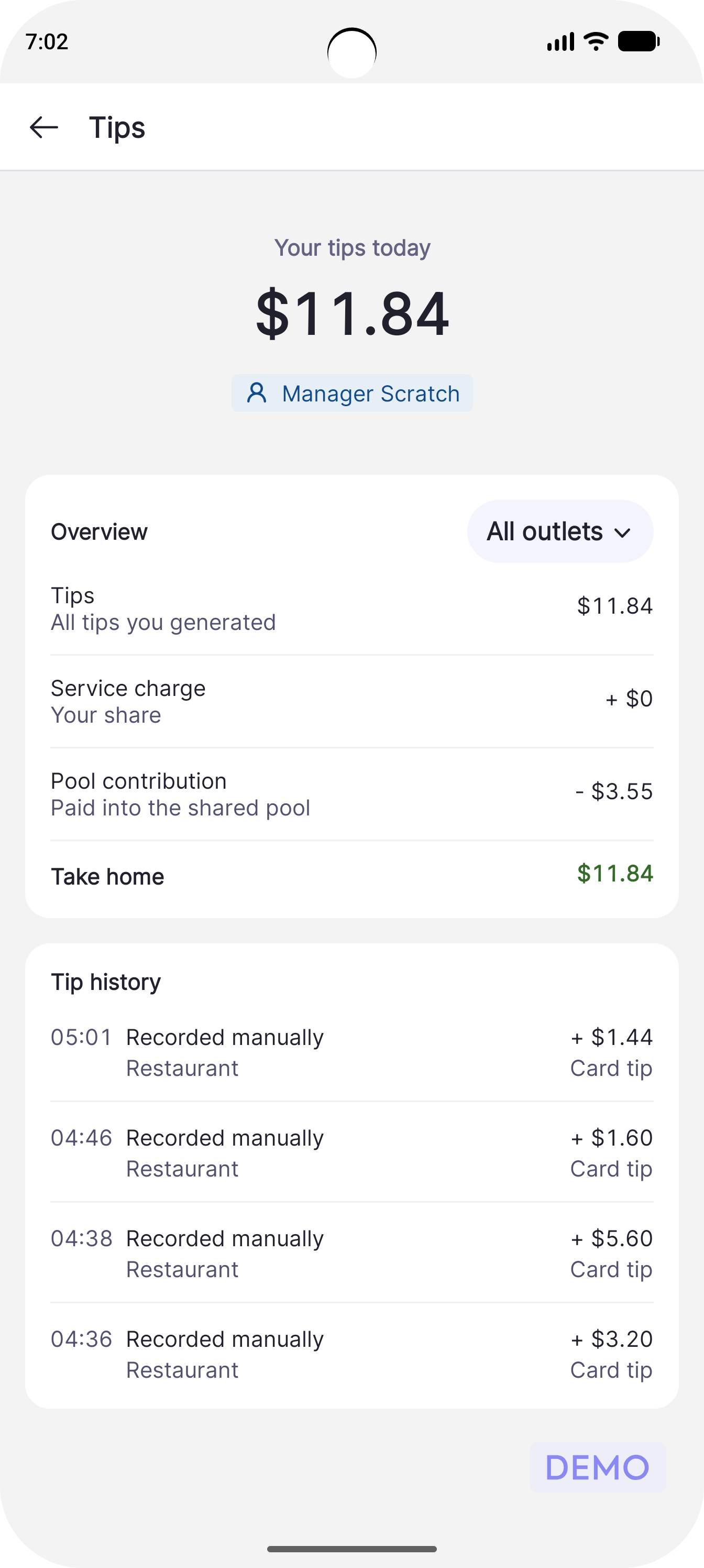Tip screen in Android app